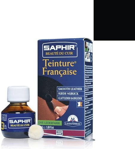 Saphir | Tintura Francesa 50 ml | Tinte para Cuero Liso, Ante, Nubuck y Cuero Aterciopelado (Negro 01)