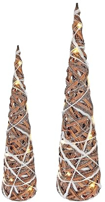 Netagon Christmas 2 pce Light Up Circular Cone Pyramids Tree Ornament with LED Fairy Lights for Home Decor Fireplace Floor Window Display