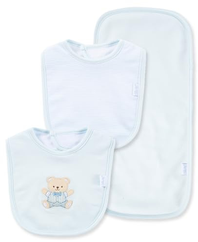 Little Me Clothes for Baby Boys’ and Girls’ 3-Piece Bib and Burp Sets, 2 Bibs and 1 Burp Cloth, Soft Cotton Feeding Essentials with Velcro Closures, Absorbent, Machine Washable