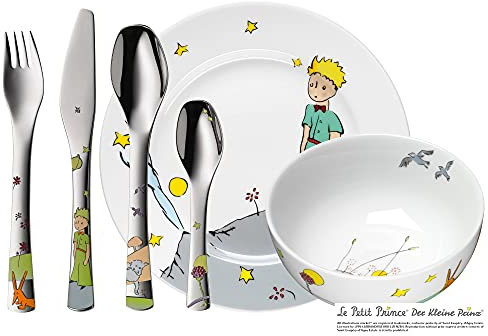 WMF El Principito - Vajilla para niños 6 piezas incluye plato, cuenco y cubertería (tenedor, cuchillo de mesa, cuchara y cuchara pequeña) WMF Kids infantil Acero Inoxidable Cromargan