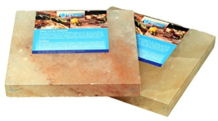 Salz-Helmreich GmbH 2 Salzsteine BBQ Salzplatten(20x20x2,5cm) zum Grillen (4.4kg), mehrfach verwendbar; Salzhändler seit 1855