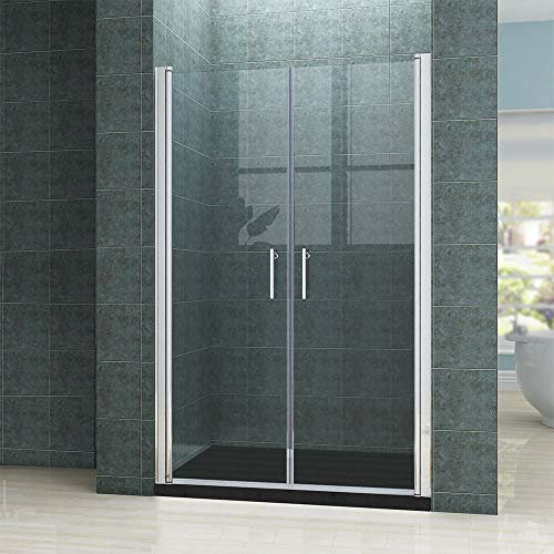 SONNI Duschkabine Duschtür Rahmenlos Nischentür Doppel Pendeltür Duschabtrennung 90x195cm | 6mm ESG Sicherheitsglas