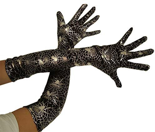 Foxxeo Langarmhandschuhe Handschuhe Langarm Handschuh Spinnen schwarz silber Spinne Halloween Horror Kostüm
