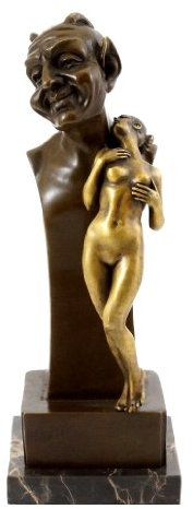 Bronzefigur - Akt Figur - Faun Büste mit Jungfrau - Wiener Bronze - Bergmann-Stempel - Vienna - Teufel mit Jungfer