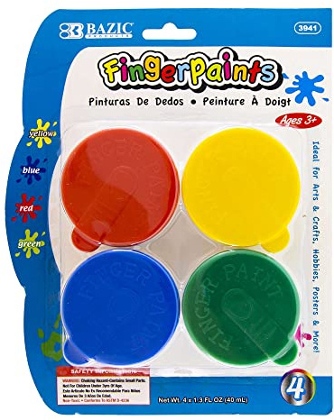 BAZIC Finger Paint Set Assorted Color 160ml, Non Toxic Painting Fun Art Supplies, DIY Craft Activity for Kids at School Home Age 3+ (4/Pack), 1-Pack
