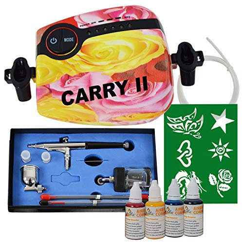 irBrush KOMPRESSOR SET CARRY II Airbrushfarben UNIVERSAL AIRBRUSHPISTOLE DOUBLE ACTION, OPTIMALES Airbrush-Kit für alle Anfänger zum Kennenlernen der Techniken