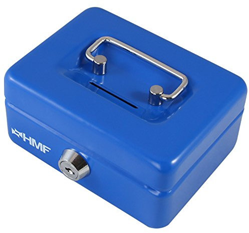 HMF 102122-05 Kinder Spardose, Geldkassette abschließbar mit Schlitz | 12,5 x 9,5 x 6 cm | Blau