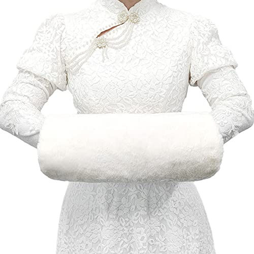 Faux Fur Hand Muffs Women Warm Faux Fur Muffs (White)