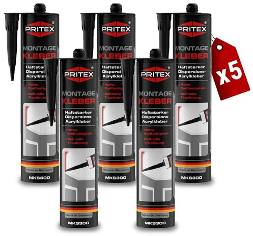 PRITEX Montagekleber Weiß 5x 300ml, Universalkleber Acrylat innen & außen