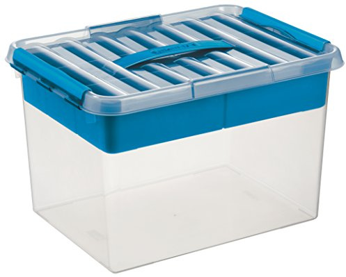 Sunware Q-line Aufbewahrungsbox mit Fächern 22L – 40 × 30 × 26 cm – Box mit Fächern und Deckel – Transparent/Blau