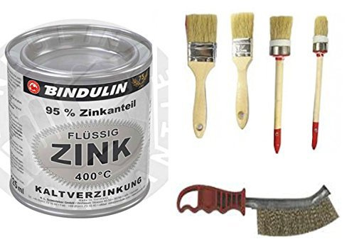 Flüssig-Zink 250 ml Dose Farbe: silber inkl. 4er Set Pinsel und Drahtbürste