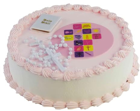 Cake Company Tortendeko Mädchen mit essbarem Zuckeraufleger | Tortendekoraition zur Kommunion & Konfirmation | mit Aufleger, Bibel und Rosenkranz | Kuchen und Torten schnell und einfach dekoriert
