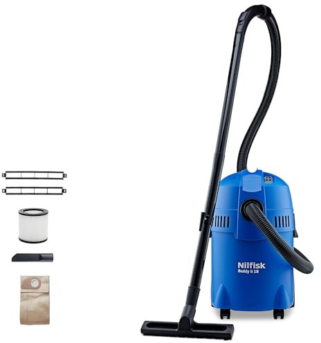 Nilfisk Buddy II 18L Aspirador de Agua y Polvo - Aspiradora de Bricolaje para Sólidos y Liquidos, Seco y Húmedo, Exterior e Interior (1200 W)