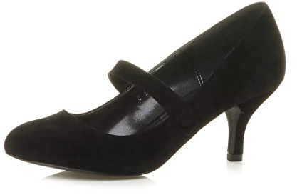 AJVANI Womens Ladies Low mid Heel Mary Jane Strap Work Party Court Shoes Pumps Size