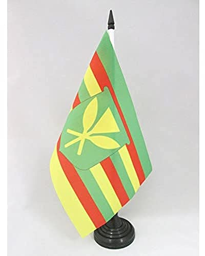 AZ FLAG Drapeau de Table Hawaii Kanaka Maoli 21x14 cm Socle Plastique | Usage intérieur Drapeau de bureau hawaiien finition cousue et bords renforcés avec mât en plastique et socle en plastique