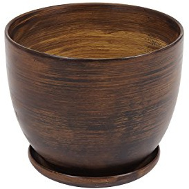 Ekoceramika Keramik Blumentopf D 160 mm Schale Holz Dekor Pflanzschale inkl. Untersetzer