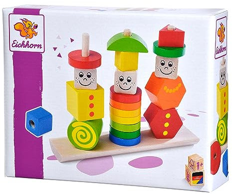 Eichhorn Holz Figuren Steckpuzzle, 20-teilig - 3 Stecksäulen mit Steckteilen, hochwertiges Buchenholz,Made in Germany, für Kinder ab 12 Monaten