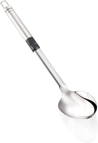 Leifheit Gemüselöffel ProLine-Serie, Servierlöffel aus rostfreiem Edelstahl, Giesslöffel mit ovalem Griff für angenehme Handhabung, mit praktischer Aufhängeöse, Servierbesteck, Saucenlöffel, silber