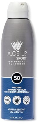 Aloe Up Sport Spray Sunscreen SPF 30 – Broad Spectrum Sunblock with Hydrating Aloe Vera Gel – Fast Absorbing, No White Cast, Reef Friendly, Water Resistant for up to 80 Minutes, Fragrance Free – 6 Oz