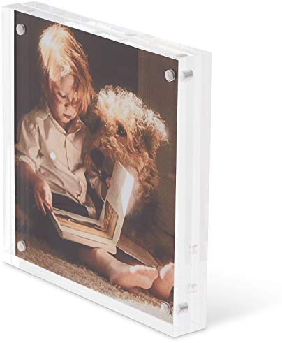 Scribble Direct 5x5 Magnetic Acrylic Photo Block – Clear Freestanding Picture Frame for Instagram & Polaroid Photos, Modern Desk Display