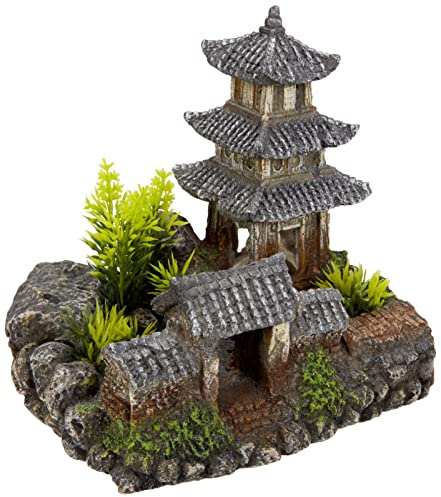 Nobby Aqua Ornaments ASIATISCHER Tempel mit Pflanzen, 18,5 x 14,2 x 17 cm, 1 Stück