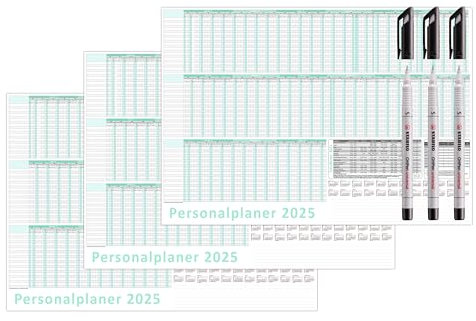 3 Stück Urlaubsplaner/Personalplaner 2027 DIN B2 nass abwischbar + 3 Stifte schwarz Format (500 x 700 mm) für bis zu 22 Mitarbeiter Januar Kalenderjahr bis März Folgejahr mit Schulferien (gerollt!)