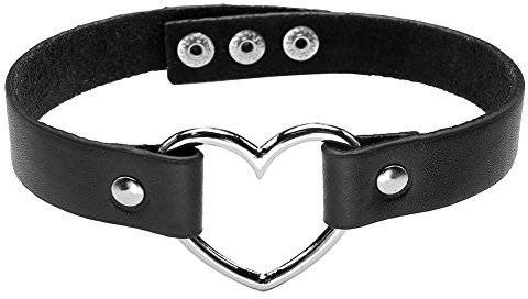 JOVIVI Schmuck,Handgefertigt Gotik Punk Lederhalsband Choker Niet Herz Sklave Kragen Halsketten Echt Leder(Schwarz)