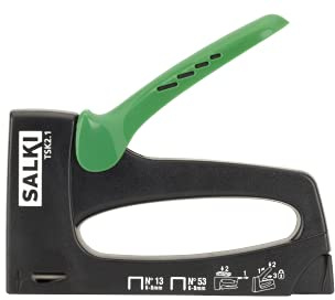 SALKI Grapadora Manual 2 en 1. Herramienta de Grapado TSK 2.1 - Compatible con Grapas nº53 y nº13. Mango ergonómico, dispositivo de cierre, carga inferior y fácil resolución de atascos.