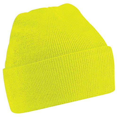 New Beechfield Childrens Kids Winter Knitted Beanie Hat Fluorescent Yellow One Size