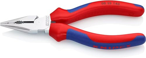 Knipex 08 25 145 Chrome Plated Needle-Nose Combination Plier, Red/Blue/Silver, 145 mm