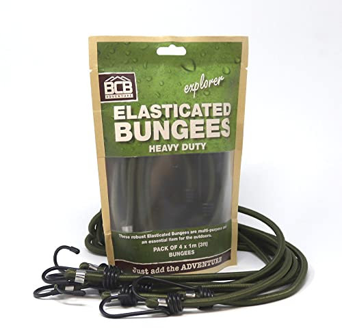 Bungee Cord by BCB | Bungee Cords with Hooks 1m x 4pcs | Heavy Duty Elastic Cord Bungee Straps for Securing Loads & Various Outdoor Activities | Multi-Purpose Olive Green Bungee Straps with Hooks