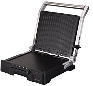 JATA GR1100 - Parrilla Electrica Grill y Plancha de Cocina 2000 W. Con Placas Mixtas Antiadherentes de 27,5 x 24 cm. Tapa Superior Adaptable. 6 posiciones. Apertura 180º