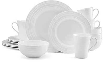 Mikasa Ciara 16 Piece Bone China Dinnerware Set, Service for 4, Lightweight and Durable Plates Bowls and Mugs, Elegant White Dinnerware for Everyday Use
