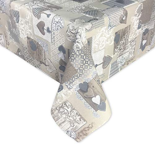 Tischdecke aus Schwerer Baumwolle Made in Italy – Tiroler Herz Margot Beige, Rechteckig, Waschbar – Elegant & Langlebig für Zuhause & Gastronomie – cm. 140x240 x12 Personen