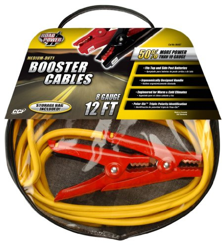 Southwire Road Power Commercial-Duty Booster Cable - Heavy Duty Design - Top & Side Post Compatible - Reliable Jump Start Tool - Tangle Free Automotive Jumper Cable - 8 Gauge - 12 Feet - Yellow