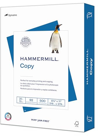 Hammermill Printer Paper, 20 lb Copy Paper, 8.5 x 11 - 1 Ream (500 Sheets) - 92 Bright, Made in the USA