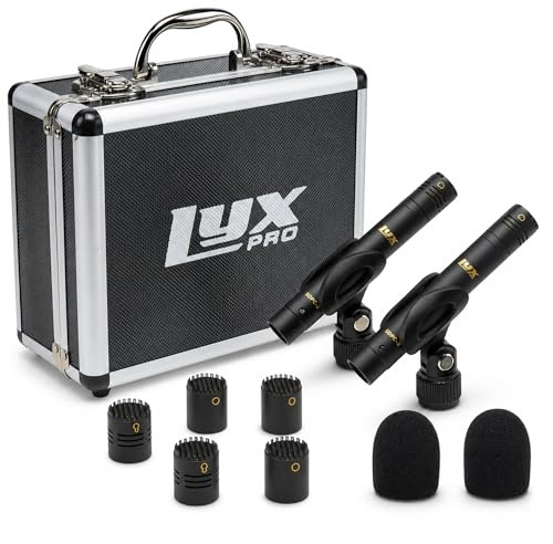 LyxPro SDPC-2 Stereo Pair of Pencil Condenser Stick Instrument Microphone Set, Interchangeable Omni, Cardioid & Super Cardioid Capsules Included, Professional Audio Recording Acoustic & Woodwind Sound