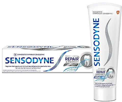 SENSODYNE Repair und Protect Whitening Zahnpasta, tägliche Zahnpasta mit Fluorid, 1x75ml, bei schmerzempfindlichen Zähnen