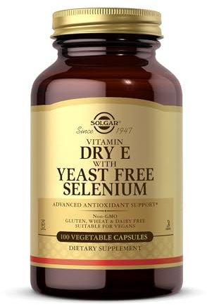 Solgar Vitamin E with Yeast Free Selenium Vegetable Capsules - Pack of 100 - Hair and Nails - Vegan