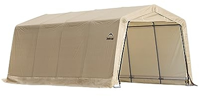 ShelterLogic 10' x 20' x 8' Peak Style Roof Instant Garage Carport Car Canopy with Steel Frame and Waterproof UV-Treated Cover, Sandstone