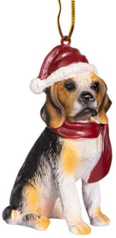 Design Toscano Beagle Festlicher Hund Weihnachtsbaumornament Weihnachtsdeko, Polyresin, vollfarbe, 8 cm