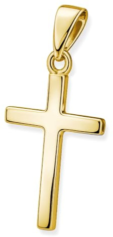 CLEVER SCHMUCK Kreuz Kette schlicht Gold 18 mm Anhänger glänzend 925 STERLING vergoldet im Etui creme
