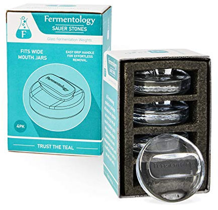 Fermentology Poids de fermentation en verre Sauer - Poids de marinage et de fermentation - Jeu de 4 - Fermentation en bocaux à grande bouche