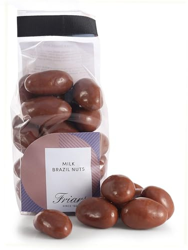 Friars Premium Milk Chocolate Brazil Nuts Gift Box, Peruvian, 200 g | Whole kernels in a smooth Belgian cocoa coating, a romantic hamper favourite for birthdays, Valentine's, mum, him & her