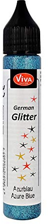 Viva Decor®️ German Glitter (Azurblau, 28 ml) Glitter Glue - farbige Glitzer Stifte in transparenter Effekt Paste - Bastel Glitzer Stift - window color glitter pen - Glitzerstifte Kinder
