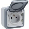 Legrand 069731 Prise Étanche 2P+T avec Éclips de Protection, Plexo Complet Saillie, 16A, Gris