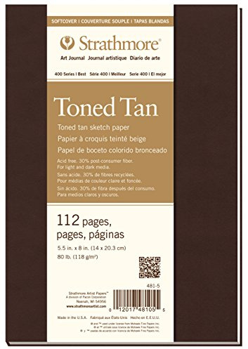 STRATHMORE Série 400 recyclé - Carnet croquis 56 feuilles 14 x 20.3 cm couverture souple - 118g/m² - Ton brun clair