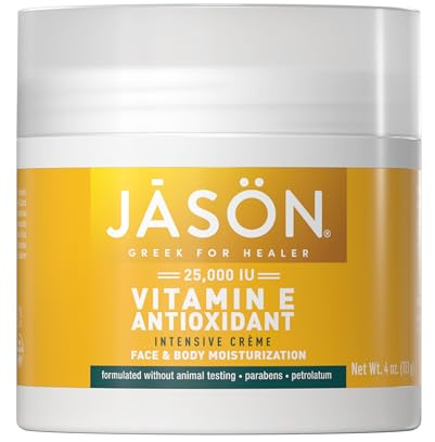 JASON Vitamin E Antioxidant Intensive Crème Face & Body Moisturization, 25,000 IU Body Cream Moisturizer, 4 Fluid Ounces