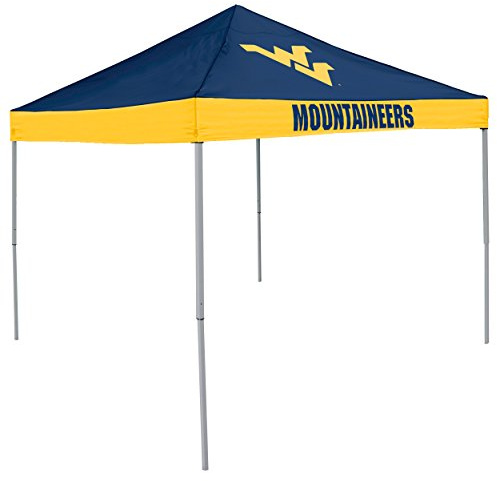 Logo Brands NCAA West Virginia Mountaineers Economy Canopy Tailgate Tent (9' x 9') – Powder-Coated Steel Frame, Water-Resistant Polyester, Team Color Design