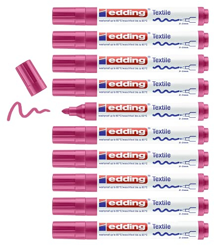 edding 4500 Textilmarker - karmin-rot - 10 Stück - Rundspitze 2-3 mm - Textilstifte waschmaschinenfest (60 °C) zum Stoff bemalen - Stoffmalstift